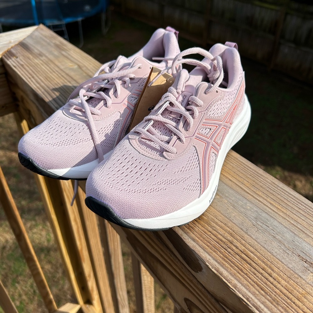 Asics Pink Sneakers with Breathable Knit Upper and Cushioned Sole